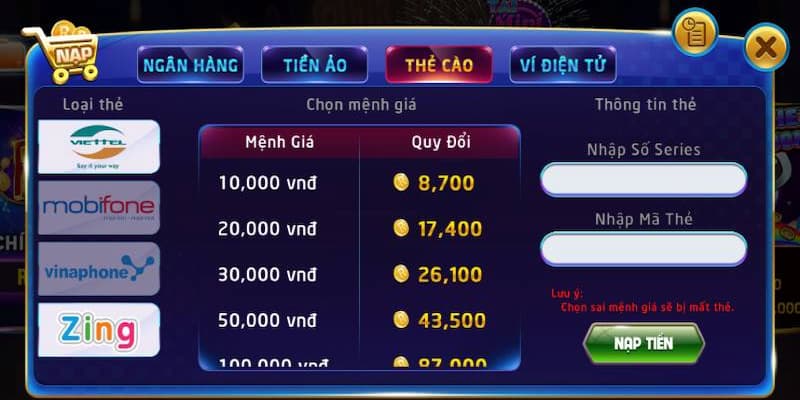 Lưu ý quan trọng khi Nạp Tiền rikvip